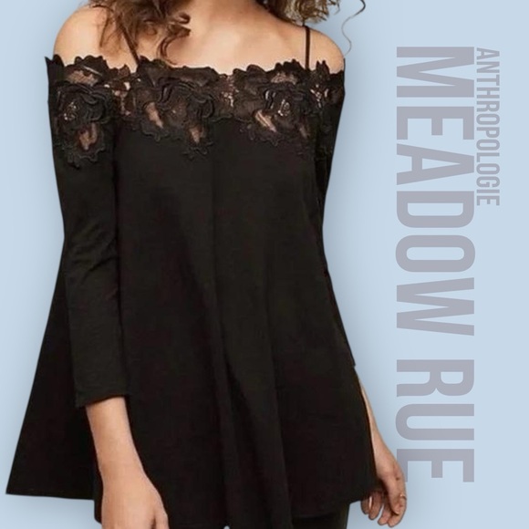 Anthropologie Meadow Rue Top Womens Medium Cold Shoulder Lace Accent Blouse Boho - Picture 1 of 14
